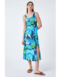 Roman - Abstract Leaf Tie Back Midi Dress - Lyst