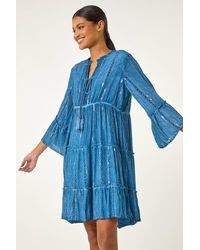 Roman - Shimmer Tie Detail Smock Dress - Lyst