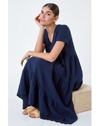 Roman - Cotton Textured Tiered Midi Dress - Lyst