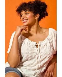 Roman Curve - Tie Detail Textured Bardot Top - Lyst