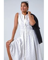 Roman - Floral Cotton Broderie Midi Dress - Lyst