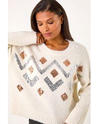 Roman - Zig Zag Diamond Detail Knit Jumper - Lyst