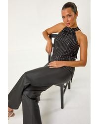 Roman - Metallic Print Halterneck Top - Lyst