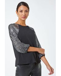 Roman - Sequin Sleeve Stretch Jersey Top - Lyst