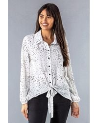 Roman - Spot Print Tie Front Blouse - Lyst