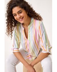 Roman - Stripe Print Pleat Detail Tunic Top - Lyst