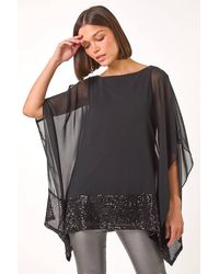 Roman - Sequin Hem Contrast Tunic Top - Lyst