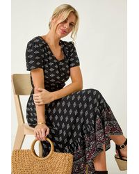 Roman Petite - Geo Print Border Midi Dress - Lyst