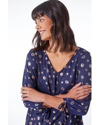 Roman - Metallic Spot Print V-Neck Blouson Top - Lyst