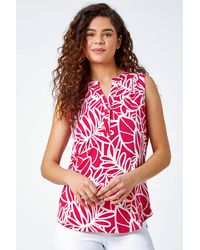 Roman - Sleeveless V-Neck Linear Print Stretch Top - Lyst