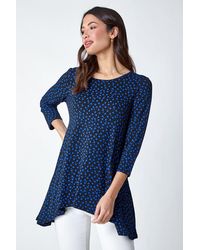 Roman - Ditsy Heart Stretch Hanky Hem Top - Lyst