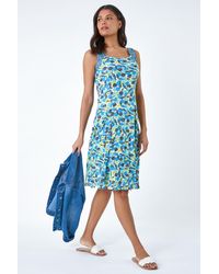 Roman - Sleeveless Contrast Floral Print Dress - Lyst