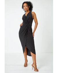 Roman Petite - Halter Neck Twist Wrap Dress - Lyst
