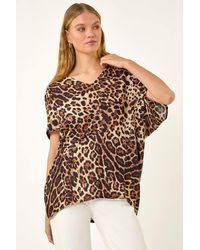 Roman - Animal Print V-Neck Top - Lyst