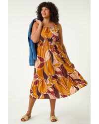 Roman Curve - Floral Square Neck Midi Dress - Lyst