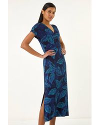 Roman - Leaf Print Ruched Midi T-Shirt Dress - Lyst