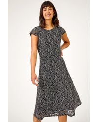 Roman - Glitter Stretch Lace Midi Dress - Lyst