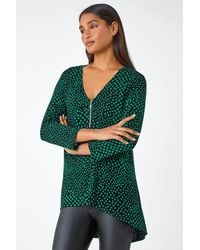 Roman - Spot Print Zip Front Stretch Top - Lyst