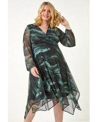 Roman Curve - Abstract Print Wrap Stretch Midi Dress - Lyst