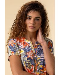 Roman - Tropical Print Tie Front V-Neck Stretch Top - Lyst