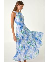 Roman - Floral Print Pleated Maxi Dress - Lyst