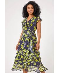 Roman Petite - Floral Chiffon Frill Wrap Dress - Lyst