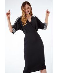 Roman - Sequin Sleeve Wrap Midi Dress - Lyst