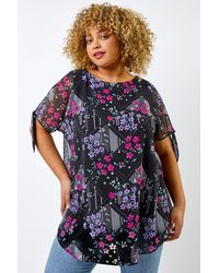 Roman Curve - Floral Print Chiffon Overlay Top - Lyst
