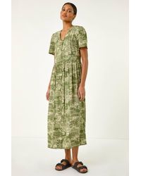 Roman - Geo Print Button Midi Dress - Lyst