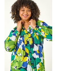 Roman Curve - Floral Print Pintuck Blouse - Lyst