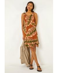 Roman - Leaf Print Double Layer Dress - Lyst