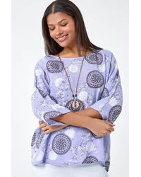 Roman - Floral Embroidered Cotton Top And Necklace - Lyst