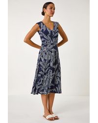 Roman - Leaf Print Twist Front Stretch Dress - Lyst