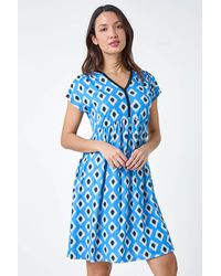 Roman - Contrast Geometric Print Stretch Skater Dress - Lyst
