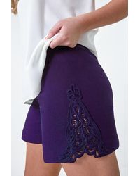 Roman - Lace Trim Stretch Elastic Waist Shorts - Lyst