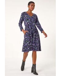 Roman - Floral Print Button Detail Stretch Dress - Lyst