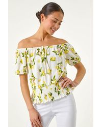 Roman Petite - Lemon Print Bardot Blouson Top - Lyst