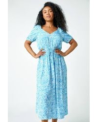 Roman Petite - Ditsy Floral Stretch Midi Dress - Lyst