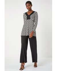 Roman - Abstract V-Neck Button Detail Tunic Top - Lyst
