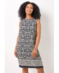 Roman Petite - Abstract Border Print Shift Dress - Lyst