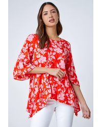 Roman - Floral Print Frill Detail Peplum Top - Lyst