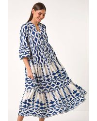 Roman - Aztec Print Tiered Midi Smock Dress - Lyst