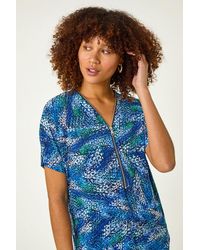 Roman - Textured Print Zip Stretch Top - Lyst