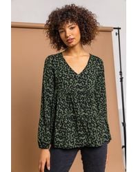 D.u.s.k - Animal Print V Neck Tiered Top - Lyst