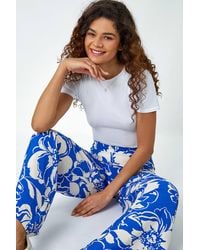 Roman - Floral Print Elastic Waist Wide Leg Trousers - Lyst