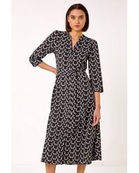 Roman - Leaf Print Midi Shirt Dress - Lyst