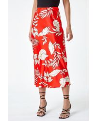 Roman - Dusk Fashion Floral Print Satin Midi Skirt - Lyst