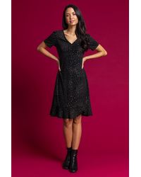 Roman - Foil Print Frill Hem Tea Dress - Lyst