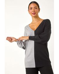 Roman - V-Neck Colour Block Knit Jumper - Lyst