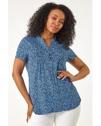 Roman Petite - Floral Print V-Neck Stretch Top - Lyst